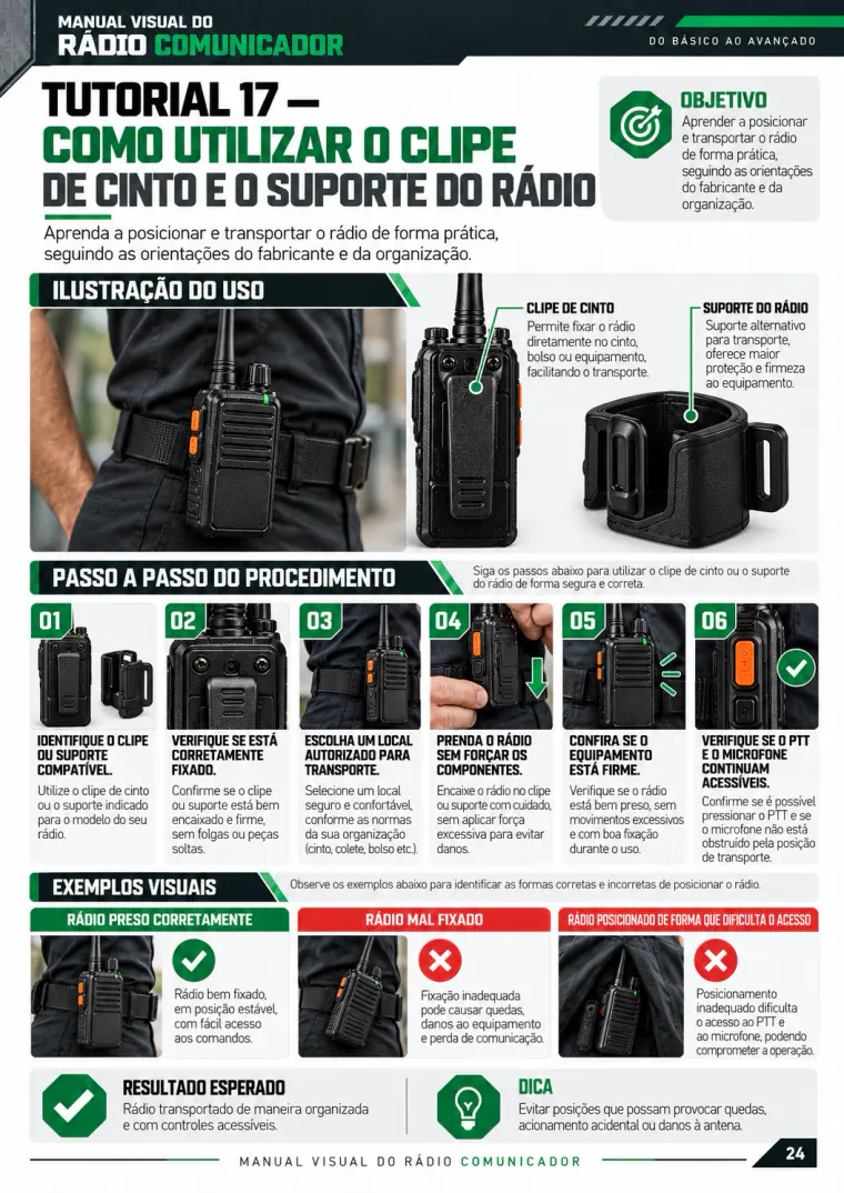 Tutorial 17: como utilizar o clipe de cinto e o suporte do rádio